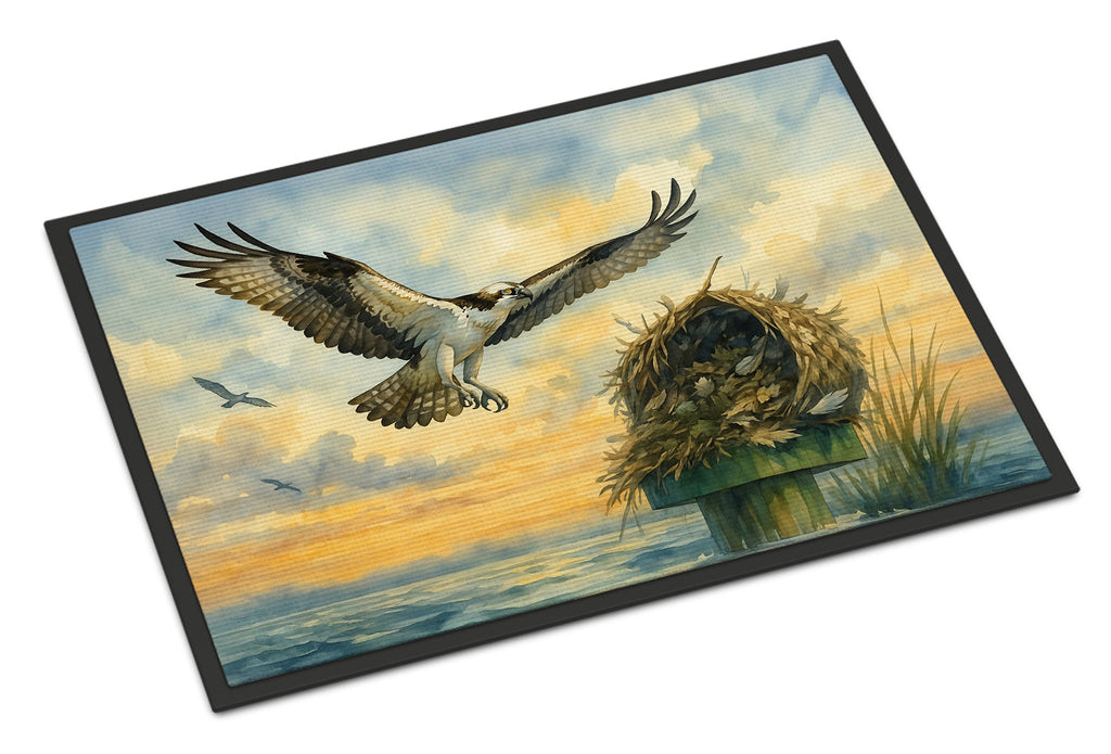Osprey Nest Coastal Bird Wildlife Ocean Watercolor Doormat Indoor Outdoor 18H X 27W Front Door Mat Rugs for Entryway, Non Slip Washable