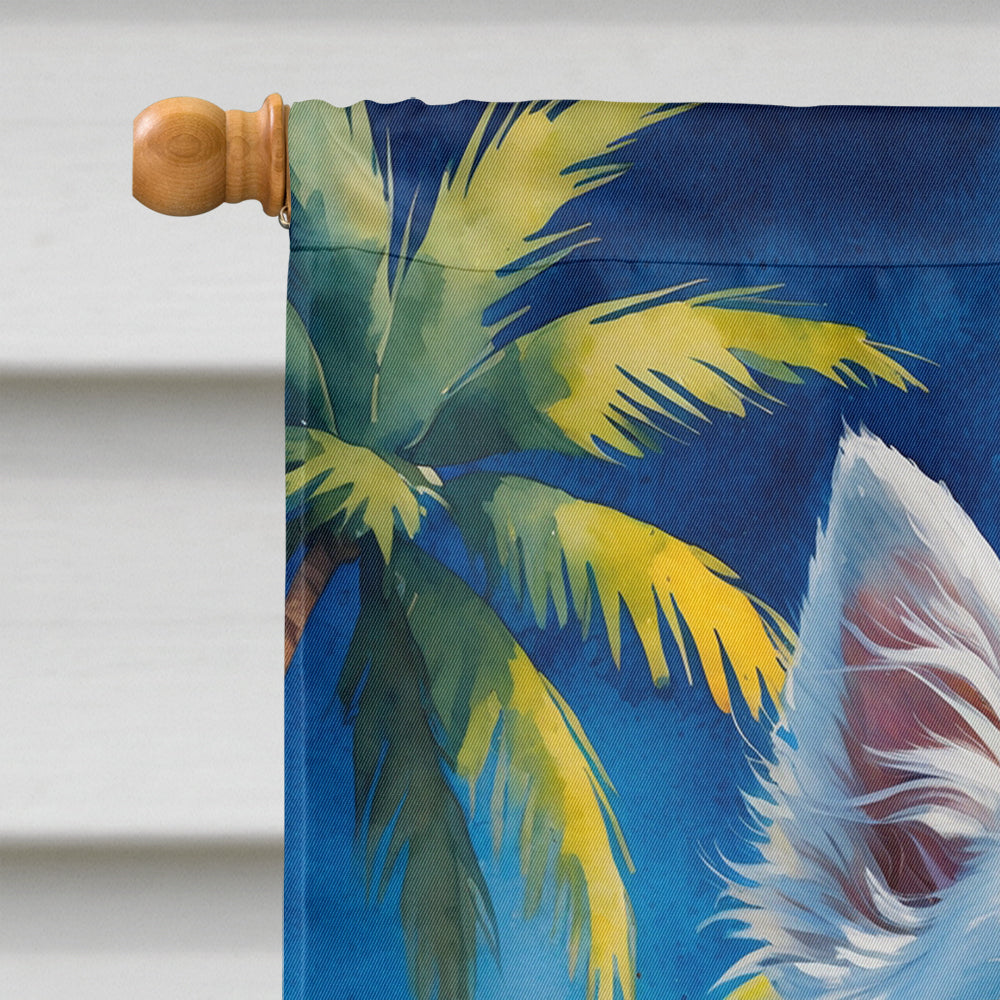 American Eskimo Summer Beach Time House Flag 28x40 Porch Sleeve Pole Decorative Outside Yard Banner Artwork Wall Hanging, Polyester