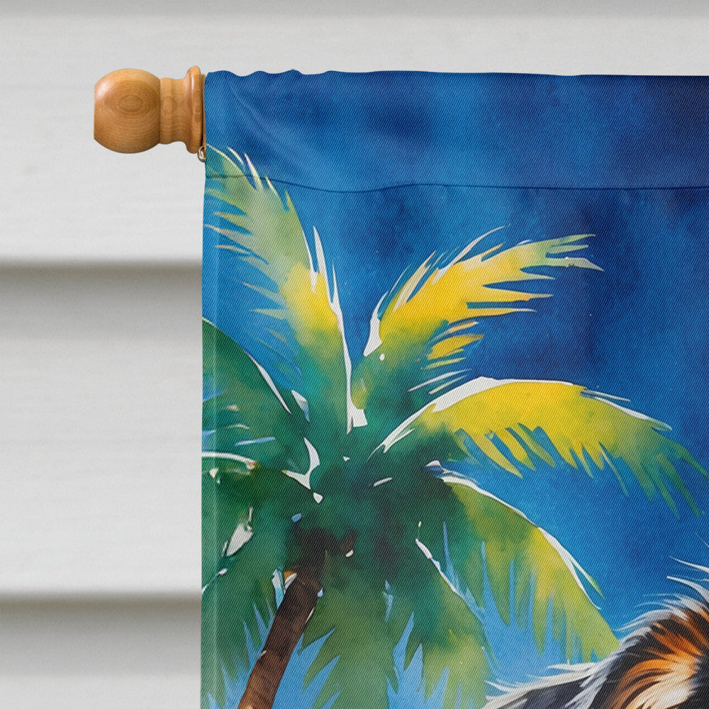 Australian Shepherd Summer Beach Time House Flag 28x40 Porch Sleeve Pole Decorative Outside Yard Banner Artwork Wall Hanging, Polyester
