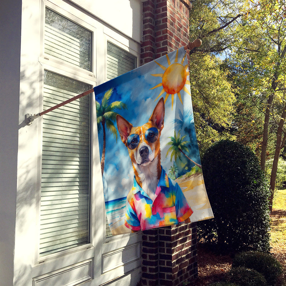 Basenji Summer Beach Time House Flag 28x40 Porch Sleeve Pole Decorative Outside Yard Banner Artwork Wall Hanging, Polyester