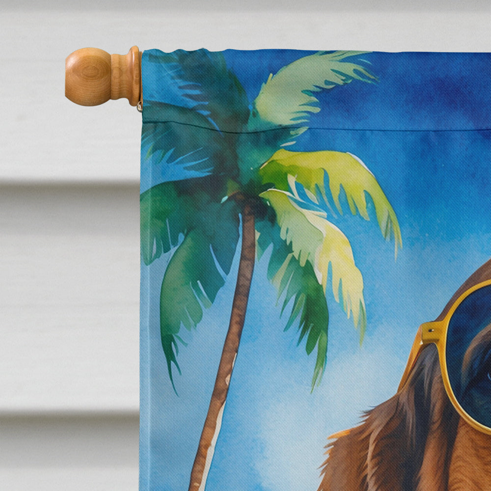 Basset Hound Summer Beach Time House Flag 28x40 Porch Sleeve Pole Decorative Outside Yard Banner Artwork Wall Hanging, Polyester