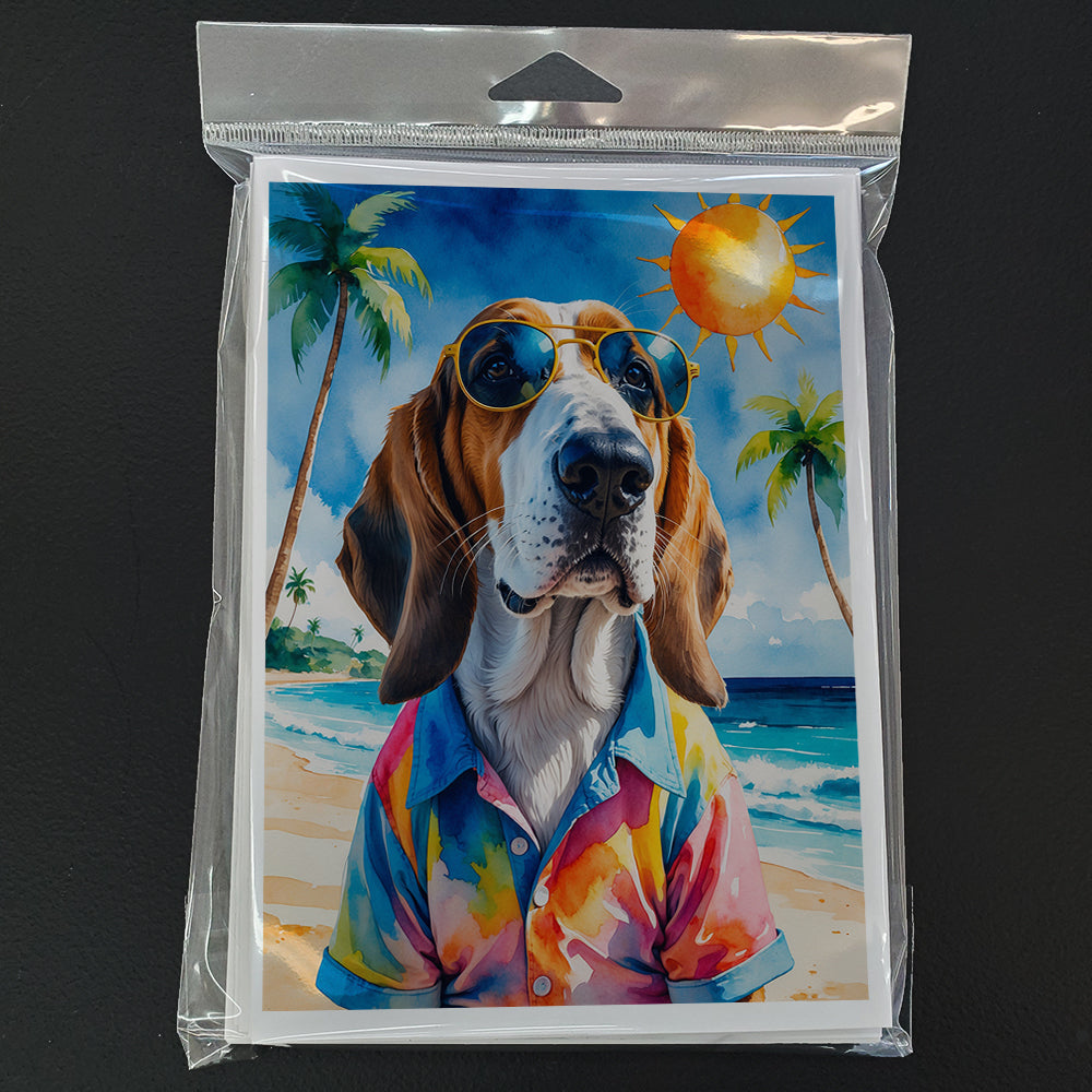 Basset Hound Summer Beach Time Greeting Cards Pack of 8 Blank Cards with Envelopes Whimsical A7 Size 5x7