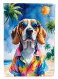 Beagle Summer Beach Time House Flag 28x40 Porch Sleeve Pole Decorative Outside Yard Banner Artwork Wall Hanging, Polyester