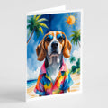 Beagle Summer Beach Time Greeting Cards Pack of 8 Blank Cards with Envelopes Whimsical A7 Size 5x7