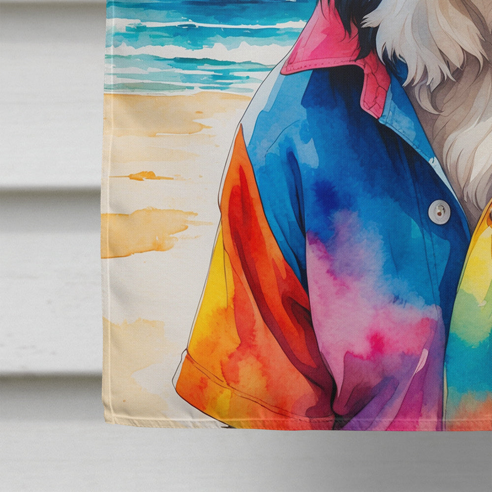 Bernese Mountain Dog Summer Beach Time House Flag 28x40 Porch Sleeve Pole Decorative Outside Yard Banner Artwork Wall Hanging, Polyester