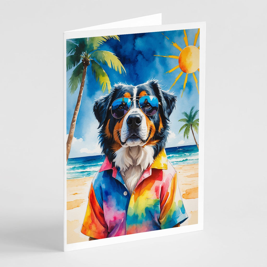 Bernese Mountain Dog Summer Beach Time Greeting Cards Pack of 8 Blank Cards with Envelopes Whimsical A7 Size 5x7