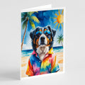 Bernese Mountain Dog Summer Beach Time Greeting Cards Pack of 8 Blank Cards with Envelopes Whimsical A7 Size 5x7