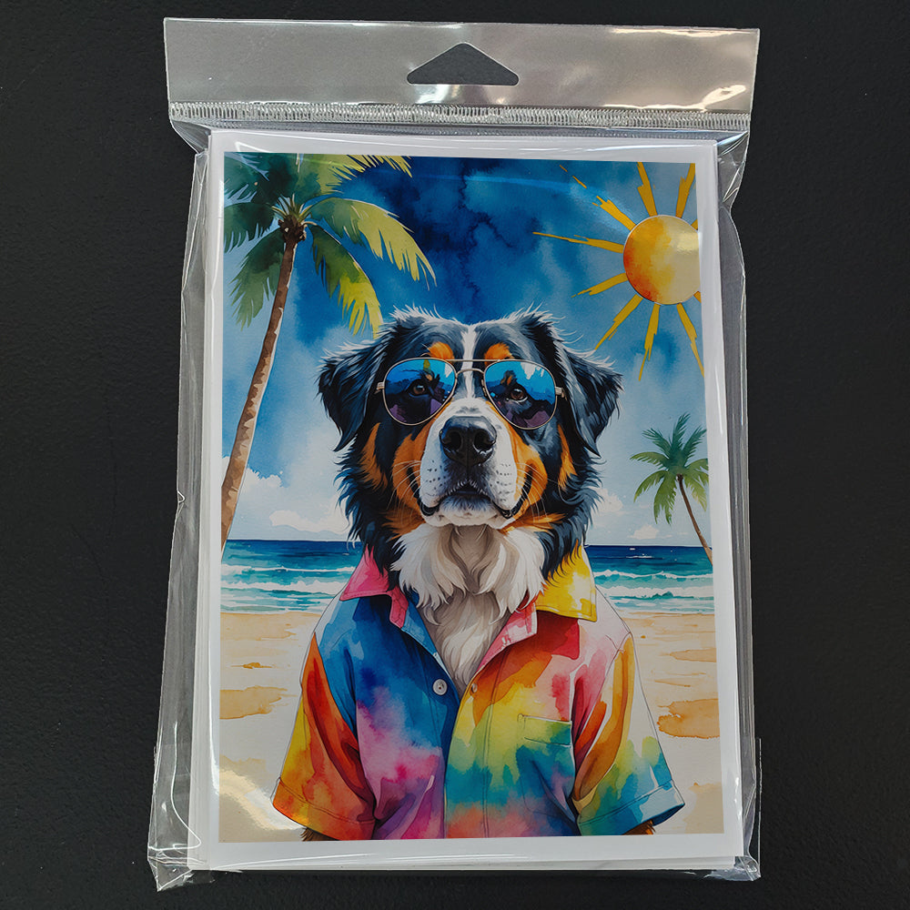 Bernese Mountain Dog Summer Beach Time Greeting Cards Pack of 8 Blank Cards with Envelopes Whimsical A7 Size 5x7