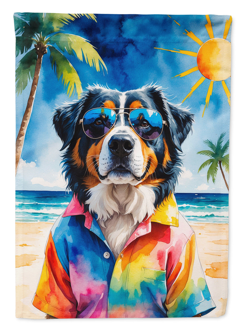 Bernese Mountain Dog Summer Beach Time Garden Flag Mailbox Decorative Yard Banner Outside Patio Artwork for Flower Beds, Garden Size, Multicolor