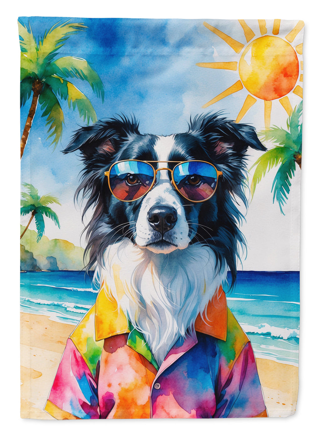 Border Collie Summer Beach Time Garden Flag Mailbox Decorative Yard Banner Outside Patio Artwork for Flower Beds, Garden Size, Multicolor