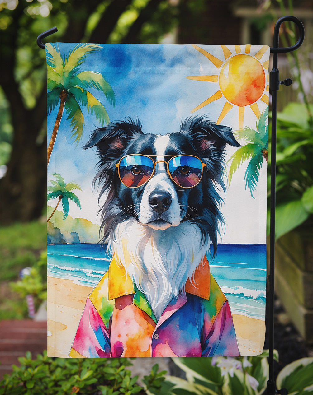 Border Collie Summer Beach Time Garden Flag Mailbox Decorative Yard Banner Outside Patio Artwork for Flower Beds, Garden Size, Multicolor
