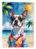 Red Boston Terrier Summer Beach Time House Flag 28x40 Porch Sleeve Pole Decorative Outside Yard Banner Artwork Wall Hanging, Polyester