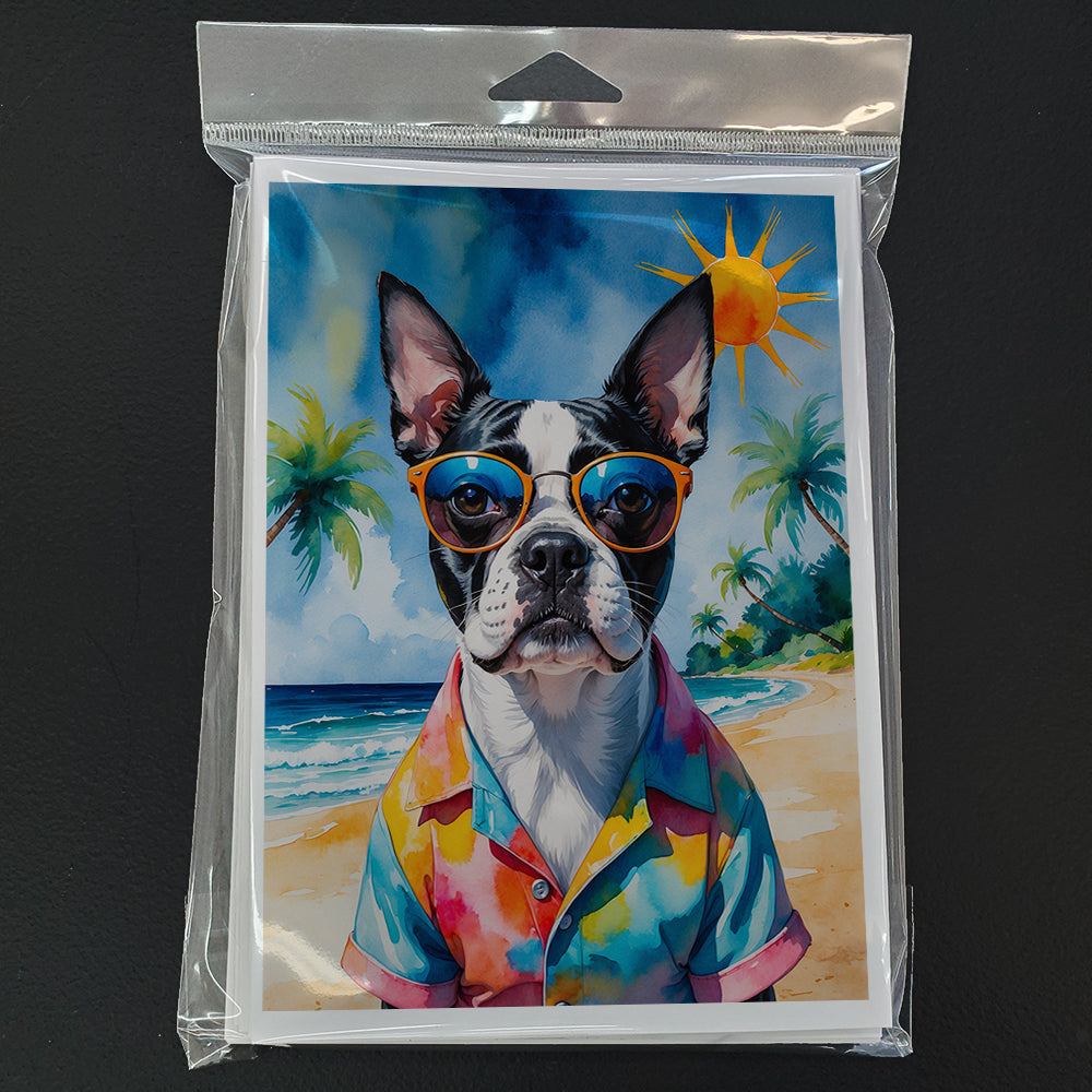 Boston Terrier Summer Beach Time Greeting Cards Pack of 8 Blank Cards with Envelopes Whimsical A7 Size 5x7