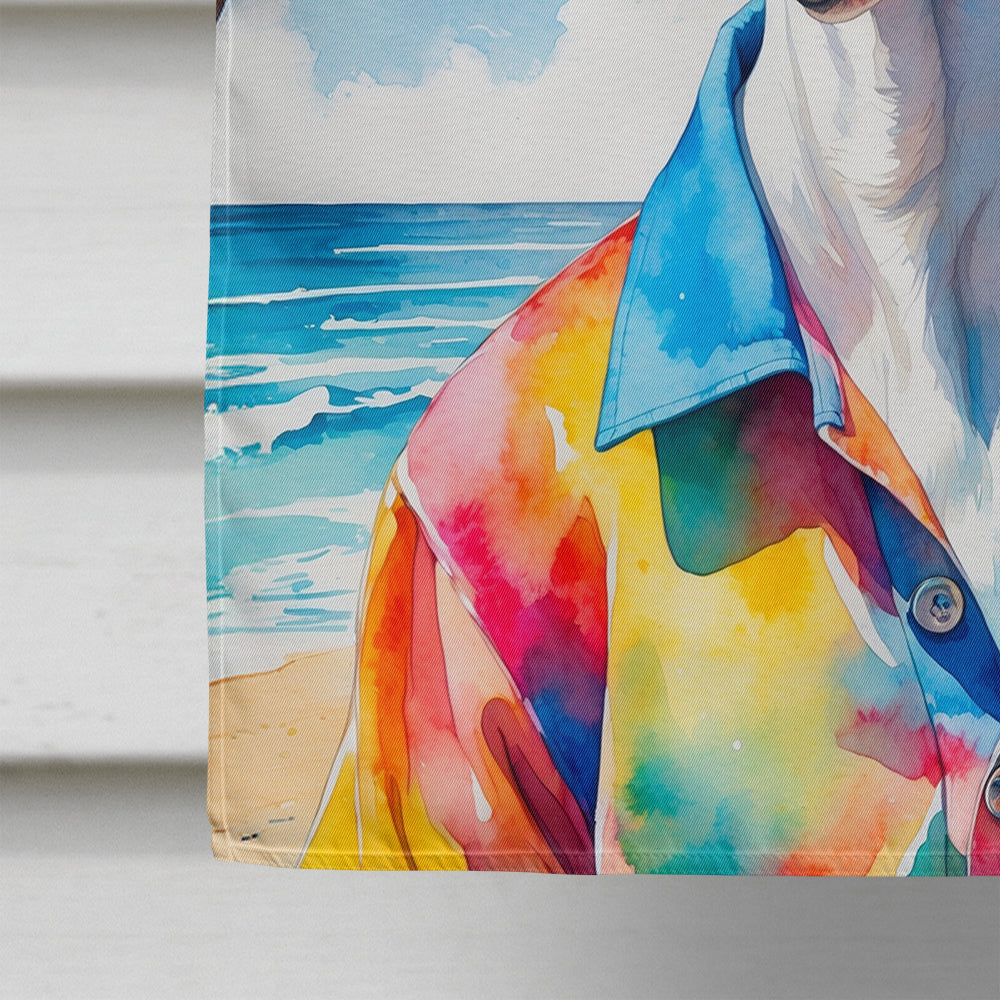 White Boxer Summer Beach Time House Flag 28x40 Porch Sleeve Pole Decorative Outside Yard Banner Artwork Wall Hanging, Polyester