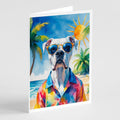 White Boxer Summer Beach Time Greeting Cards Pack of 8 Blank Cards with Envelopes Whimsical A7 Size 5x7