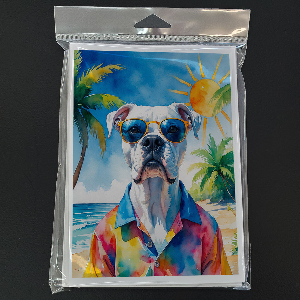 White Boxer Summer Beach Time Greeting Cards Pack of 8 Blank Cards with Envelopes Whimsical A7 Size 5x7