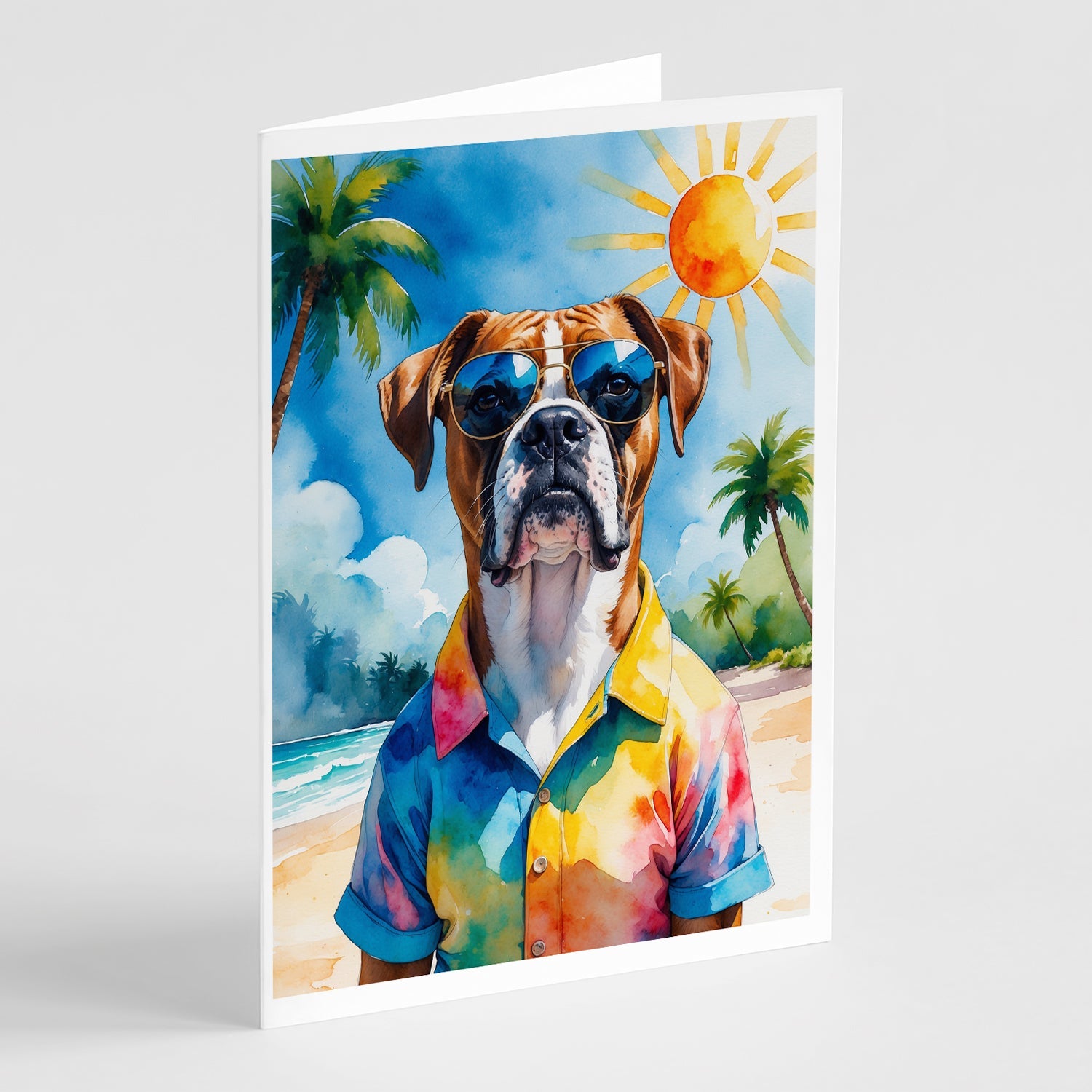 Boxer Summer Beach Time Greeting Cards Pack of 8 Blank Cards with Envelopes Whimsical A7 Size 5x7