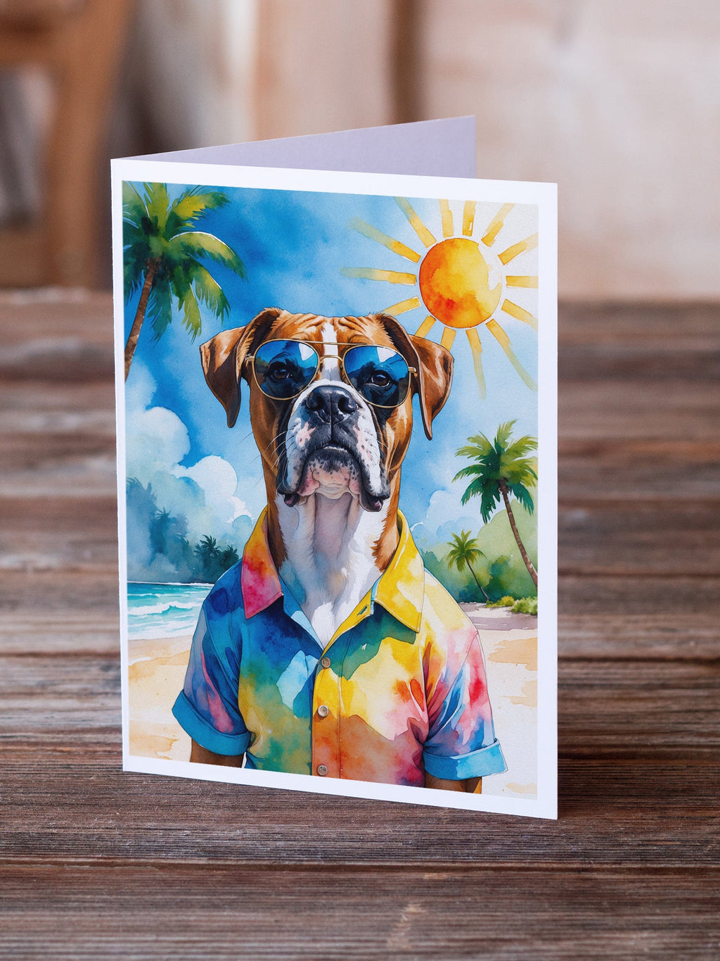 Boxer Summer Beach Time Greeting Cards Pack of 8 Blank Cards with Envelopes Whimsical A7 Size 5x7