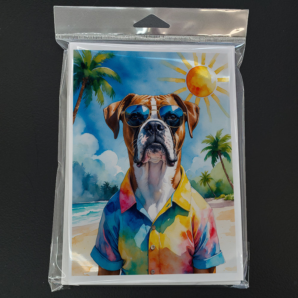 Boxer Summer Beach Time Greeting Cards Pack of 8 Blank Cards with Envelopes Whimsical A7 Size 5x7