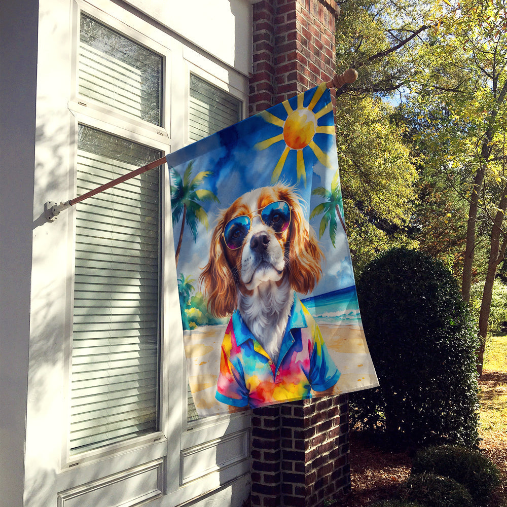 Cavalier Spaniel Summer Beach Time House Flag 28x40 Porch Sleeve Pole Decorative Outside Yard Banner Artwork Wall Hanging, Polyester