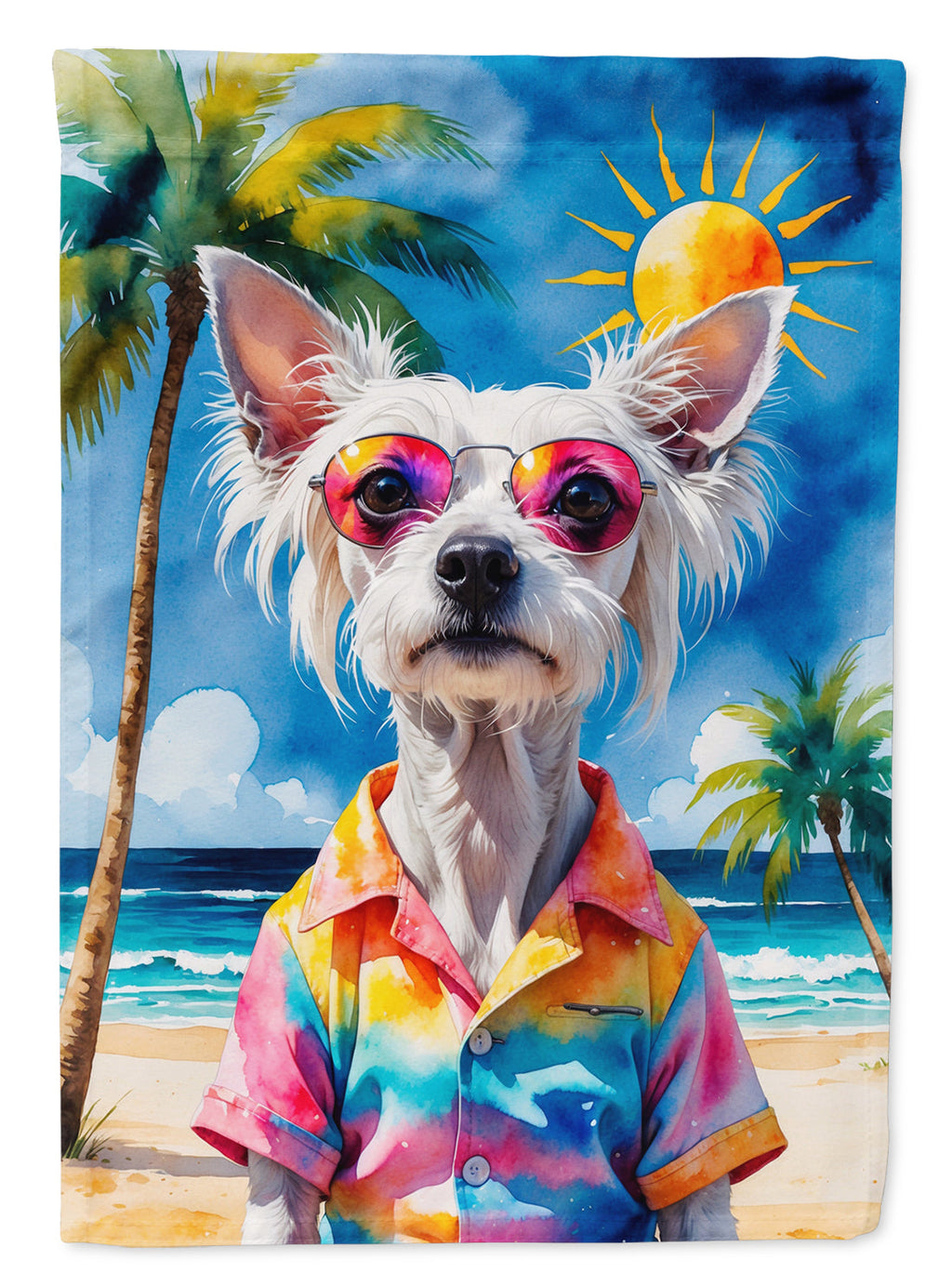 Chinese Crested Summer Beach Time Garden Flag Mailbox Decorative Yard Banner Outside Patio Artwork for Flower Beds, Garden Size, Multicolor