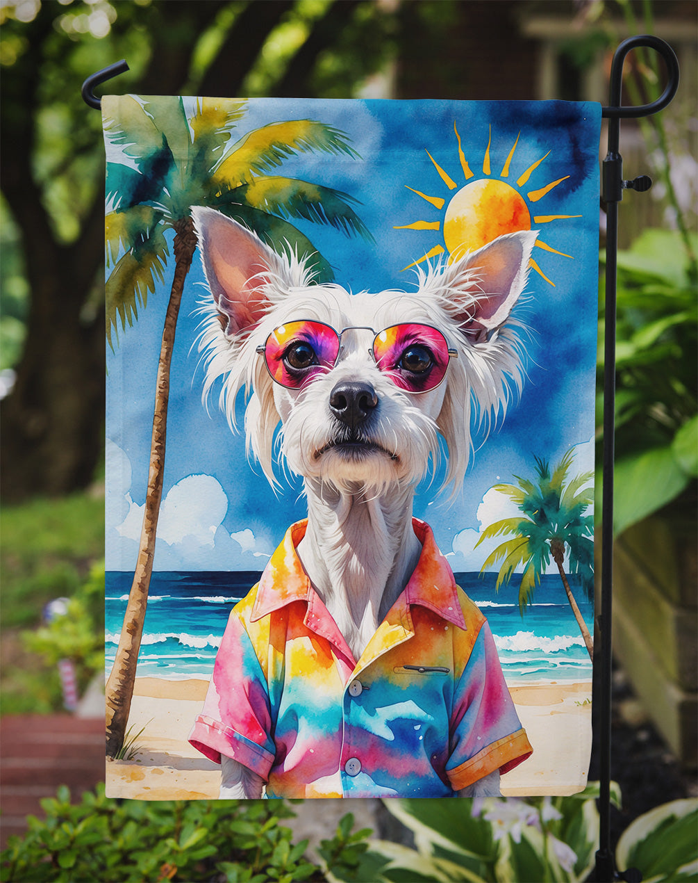 Chinese Crested Summer Beach Time Garden Flag Mailbox Decorative Yard Banner Outside Patio Artwork for Flower Beds, Garden Size, Multicolor