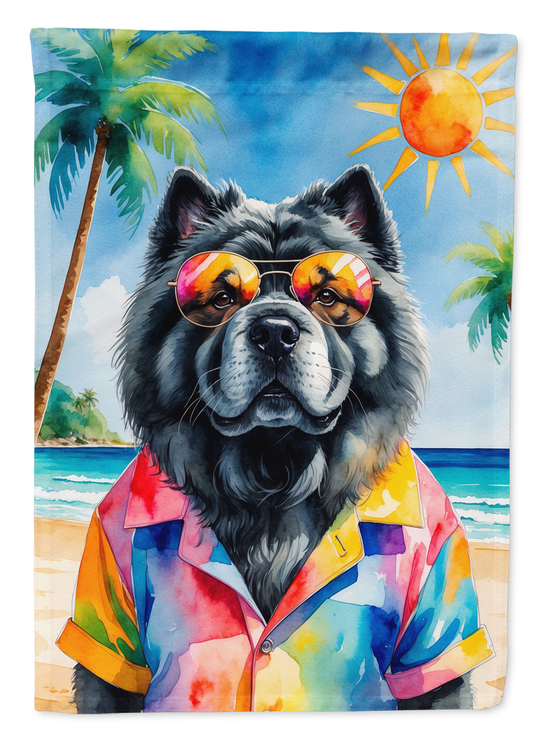Black Chow Chow Summer Beach Time Garden Flag Mailbox Decorative Yard Banner Outside Patio Artwork for Flower Beds, Garden Size, Multicolor