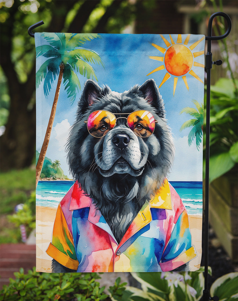 Black Chow Chow Summer Beach Time Garden Flag Mailbox Decorative Yard Banner Outside Patio Artwork for Flower Beds, Garden Size, Multicolor