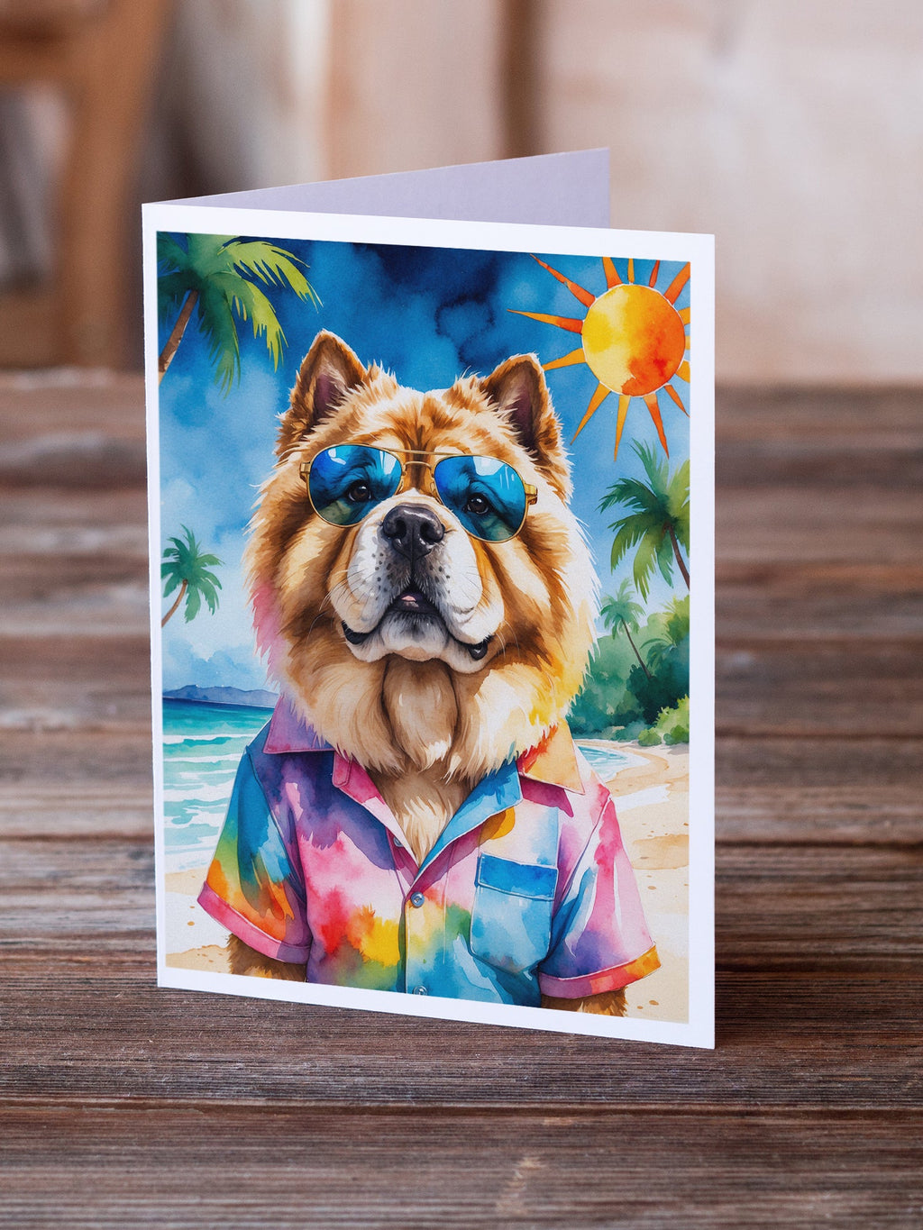 Chow Chow Summer Beach Time Greeting Cards Pack of 8 Blank Cards with Envelopes Whimsical A7 Size 5x7