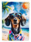 Dachshund Summer Beach Time House Flag 28x40 Porch Sleeve Pole Decorative Outside Yard Banner Artwork Wall Hanging, Polyester