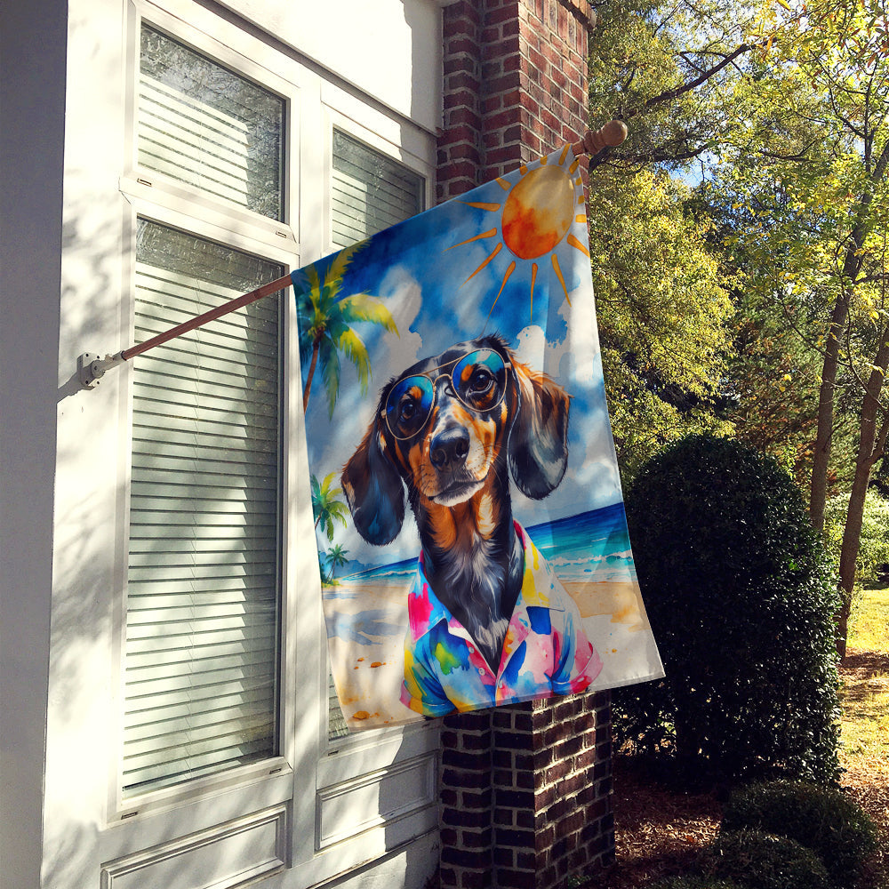 Dachshund Summer Beach Time House Flag 28x40 Porch Sleeve Pole Decorative Outside Yard Banner Artwork Wall Hanging, Polyester