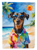 Doberman Pinscher Summer Beach Time House Flag 28x40 Porch Sleeve Pole Decorative Outside Yard Banner Artwork Wall Hanging, Polyester