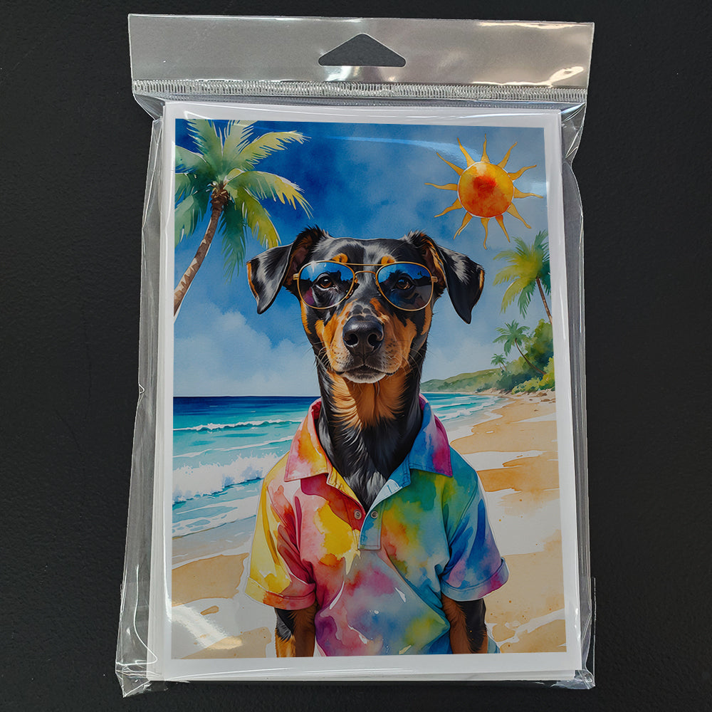 Doberman Pinscher Summer Beach Time Greeting Cards Pack of 8 Blank Cards with Envelopes Whimsical A7 Size 5x7