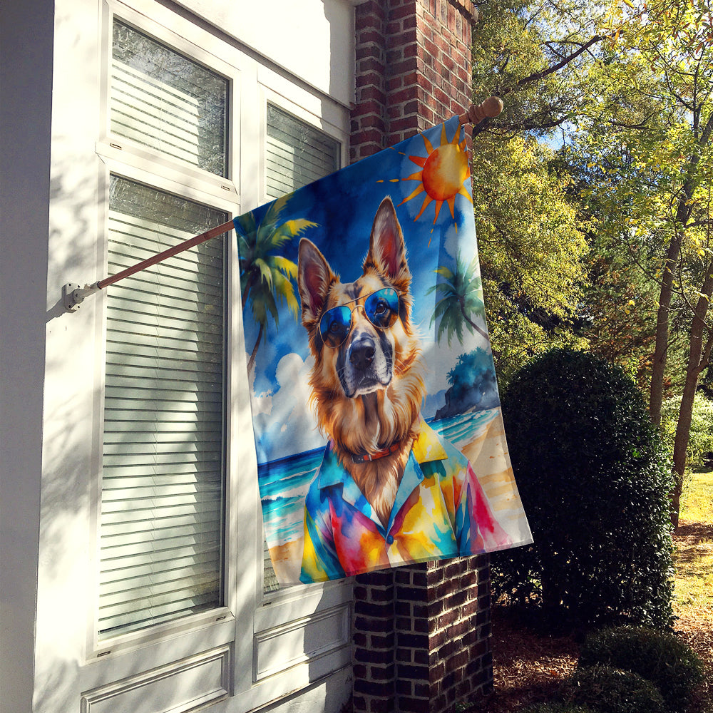 German Shepherd Summer Beach Time House Flag 28x40 Porch Sleeve Pole Decorative Outside Yard Banner Artwork Wall Hanging, Polyester
