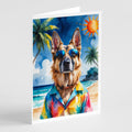 German Shepherd Summer Beach Time Greeting Cards Pack of 8 Blank Cards with Envelopes Whimsical A7 Size 5x7