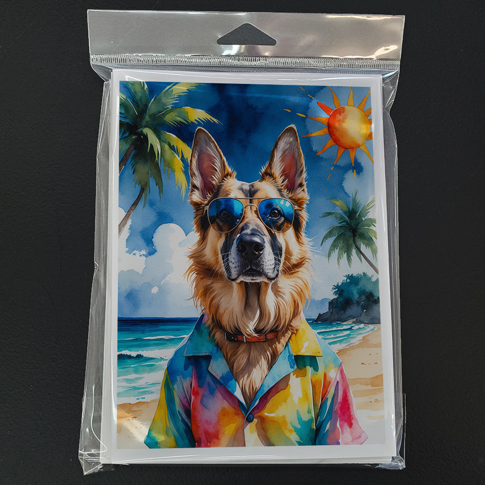German Shepherd Summer Beach Time Greeting Cards Pack of 8 Blank Cards with Envelopes Whimsical A7 Size 5x7