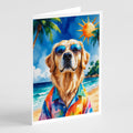 Golden Retriever Summer Beach Time Greeting Cards Pack of 8 Blank Cards with Envelopes Whimsical A7 Size 5x7