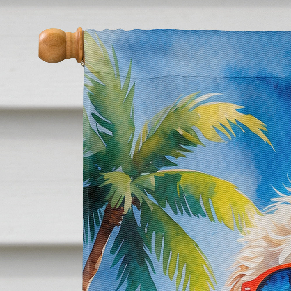 GoldendoodleSummer Beach Time House Flag 28x40 Porch Sleeve Pole Decorative Outside Yard Banner Artwork Wall Hanging, Polyester