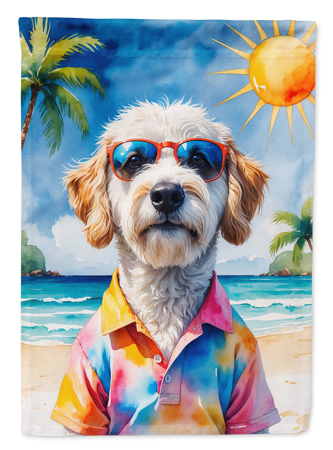 Labradoodle Summer Beach Time House Flag 28x40 Porch Sleeve Pole Decorative Outside Yard Banner Artwork Wall Hanging, Polyester
