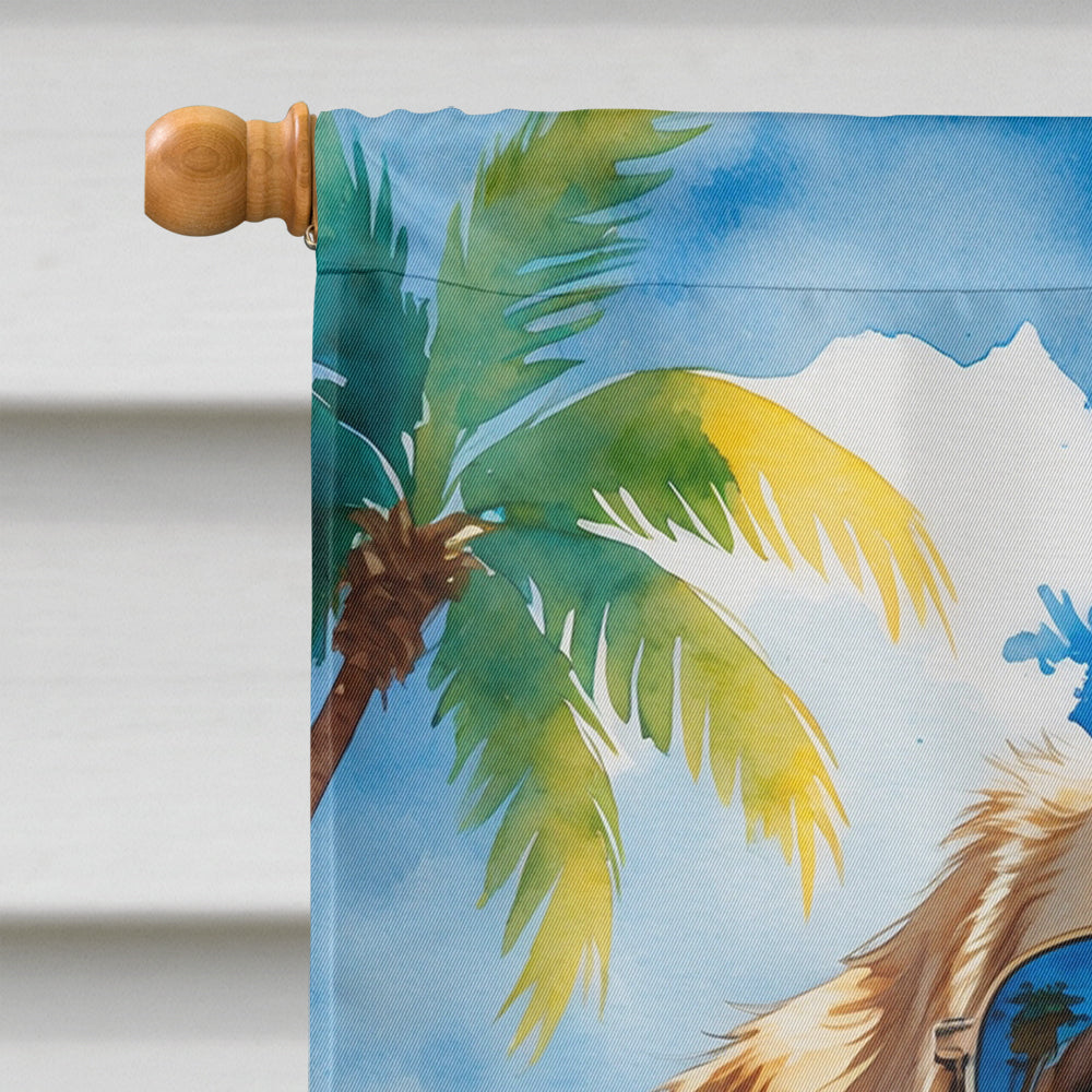 Yellow Labrador Retriever Summer Beach Time House Flag 28x40 Porch Sleeve Pole Decorative Outside Yard Banner Artwork Wall Hanging, Polyester