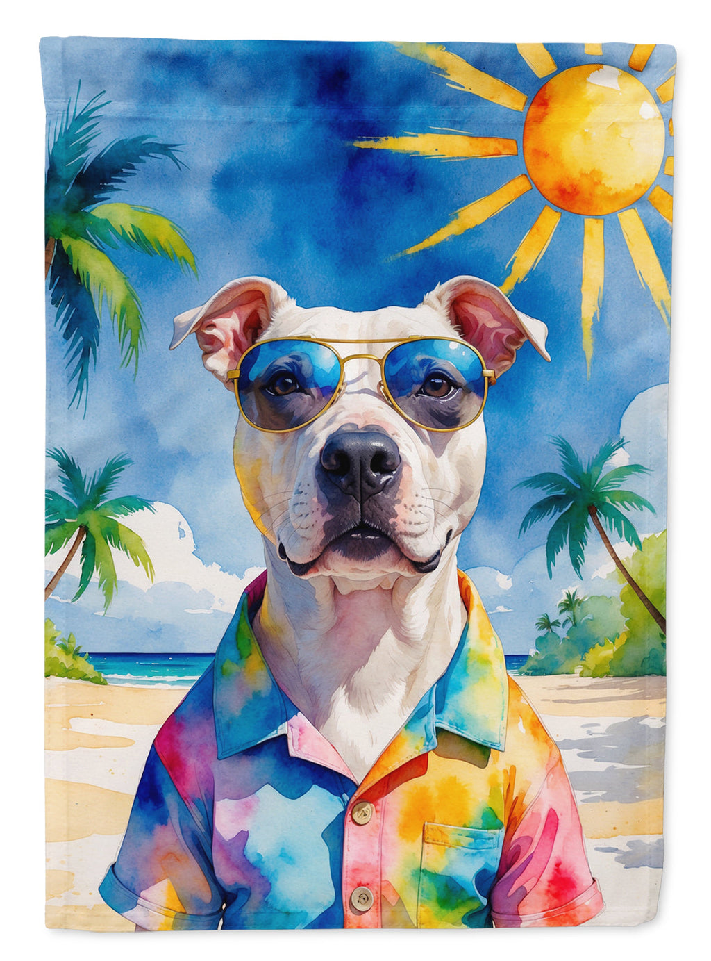 Pit Bull Terrier Summer Beach Time Garden Flag Mailbox Decorative Yard Banner Outside Patio Artwork for Flower Beds, Garden Size, Multicolor