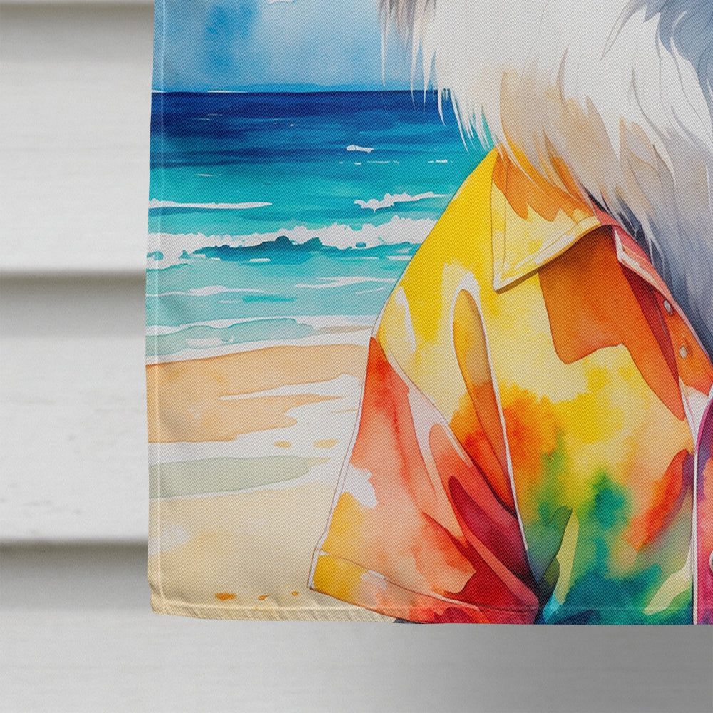 Pomeranian Summer Beach Time House Flag 28x40 Porch Sleeve Pole Decorative Outside Yard Banner Artwork Wall Hanging, Polyester