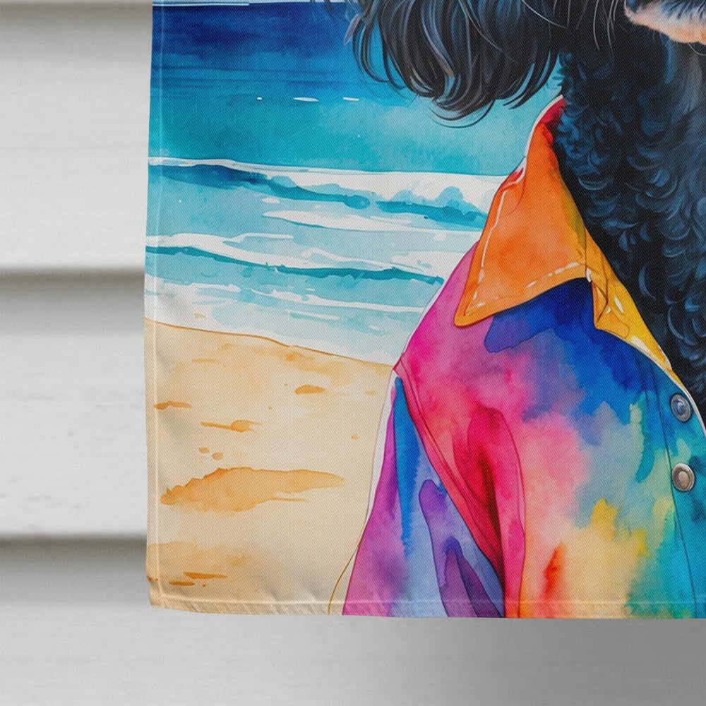 Black Poodle Summer Beach Time House Flag 28x40 Porch Sleeve Pole Decorative Outside Yard Banner Artwork Wall Hanging, Polyester