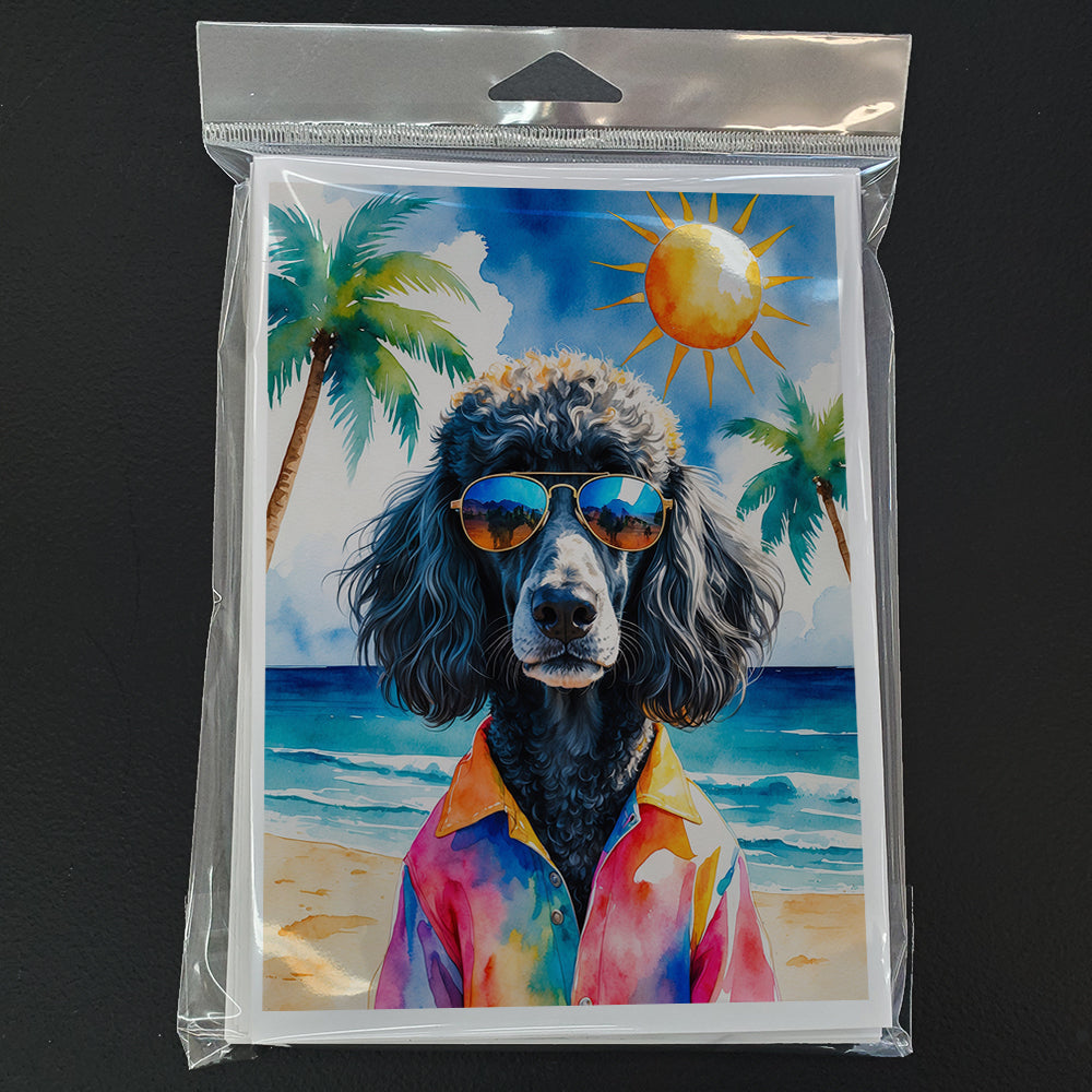 Black Poodle Summer Beach Time Greeting Cards Pack of 8 Blank Cards with Envelopes Whimsical A7 Size 5x7