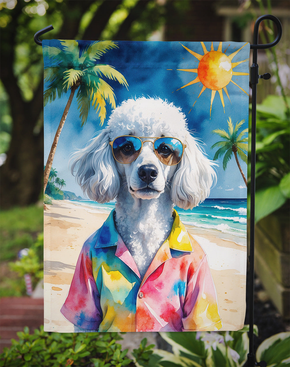 White Poodle Summer Beach Time Garden Flag Mailbox Decorative Yard Banner Outside Patio Artwork for Flower Beds, Garden Size, Multicolor