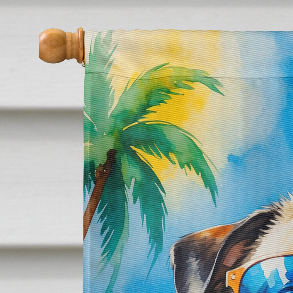 Pug Summer Beach Time House Flag 28x40 Porch Sleeve Pole Decorative Outside Yard Banner Artwork Wall Hanging, Polyester