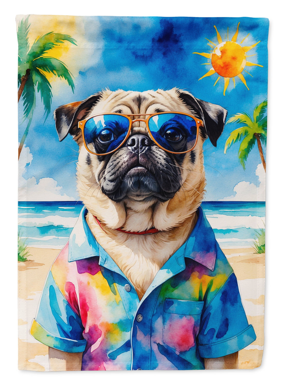 Pug Summer Beach Time Garden Flag Mailbox Decorative Yard Banner Outside Patio Artwork for Flower Beds, Garden Size, Multicolor