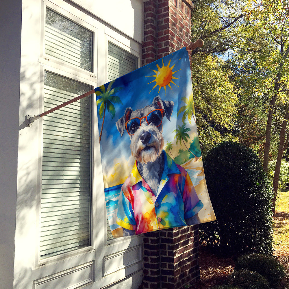 Schnauzer Summer Beach Time House Flag 28x40 Porch Sleeve Pole Decorative Outside Yard Banner Artwork Wall Hanging, Polyester