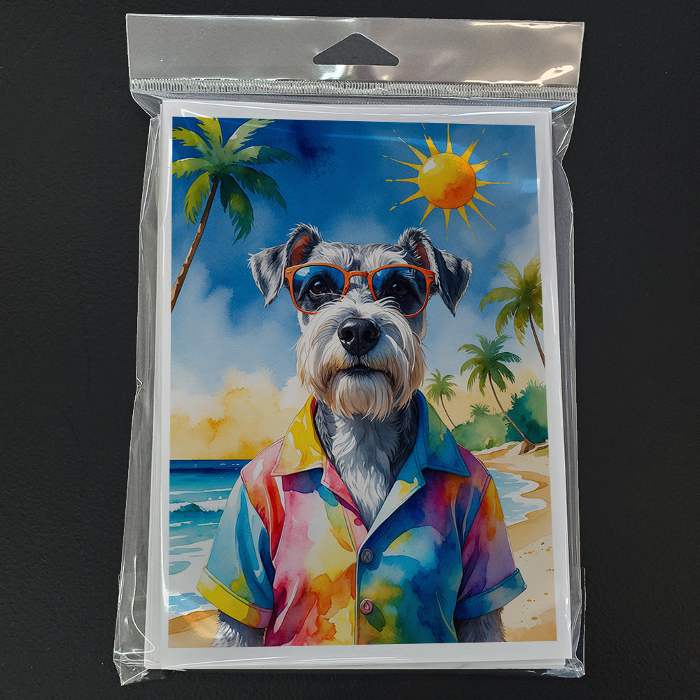 Schnauzer Summer Beach Time Greeting Cards Pack of 8 Blank Cards with Envelopes Whimsical A7 Size 5x7