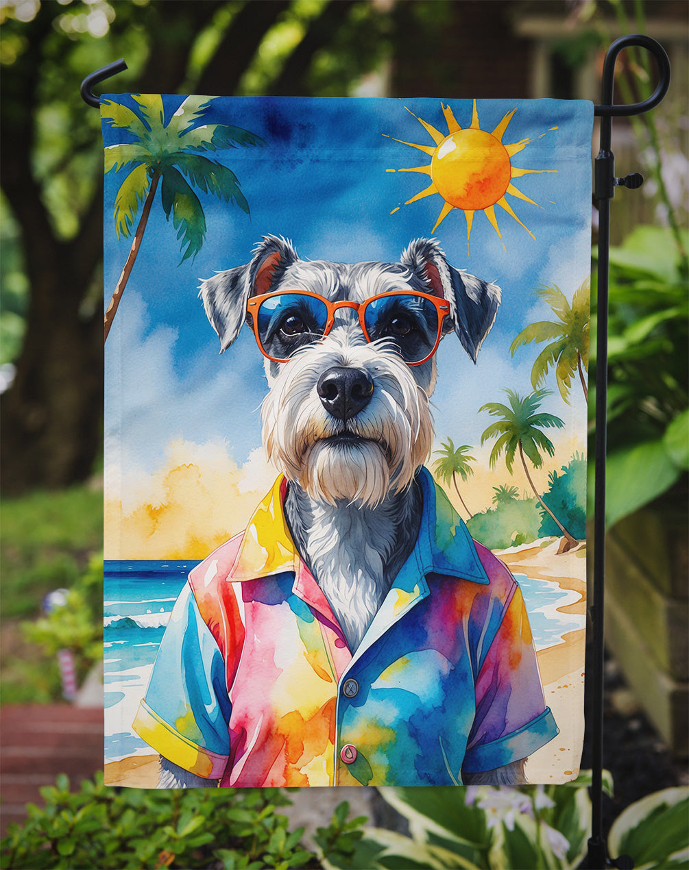 Schnauzer Summer Beach Time Garden Flag Mailbox Decorative Yard Banner Outside Patio Artwork for Flower Beds, Garden Size, Multicolor